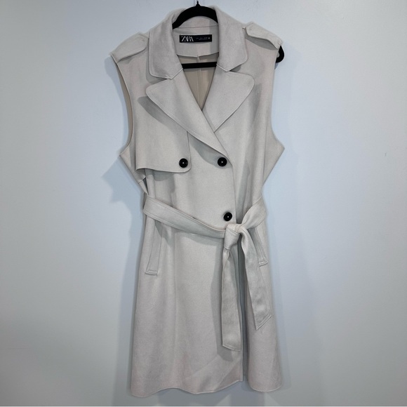 Zara Jackets & Blazers - ZARA WOMAN LONG FAUX SUEDE CREAM WITH BELT VEST SIZE L